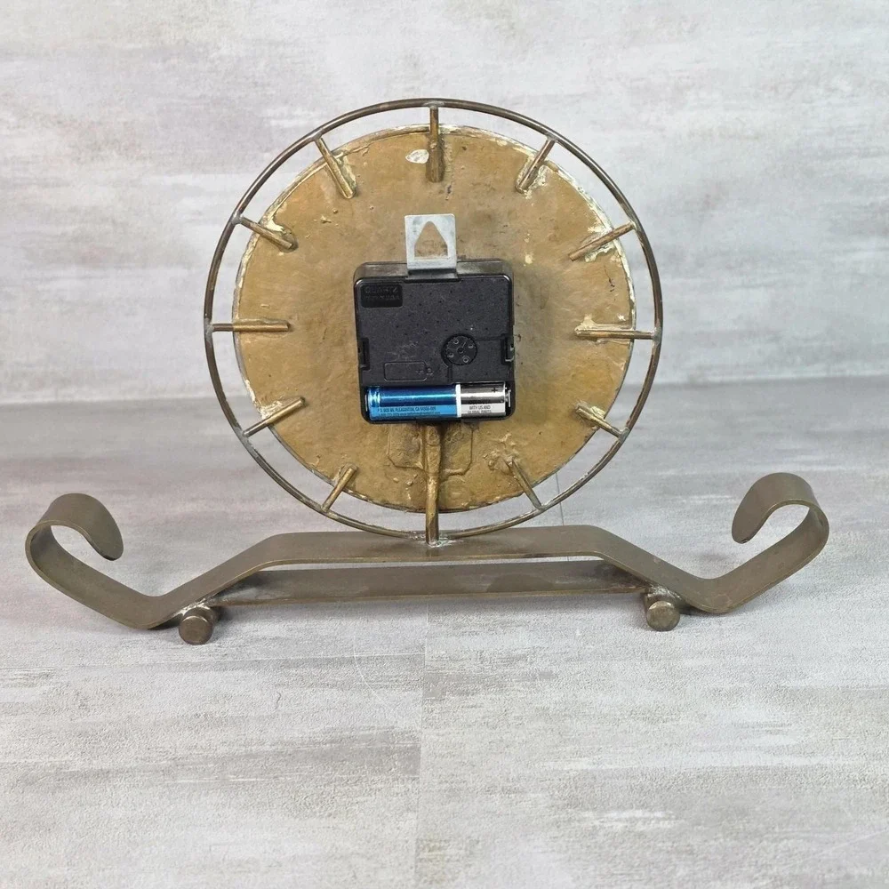 VTG Rare Art Deco Hammered Copper Zodiac Table Mantel Clock Brass Footed Works